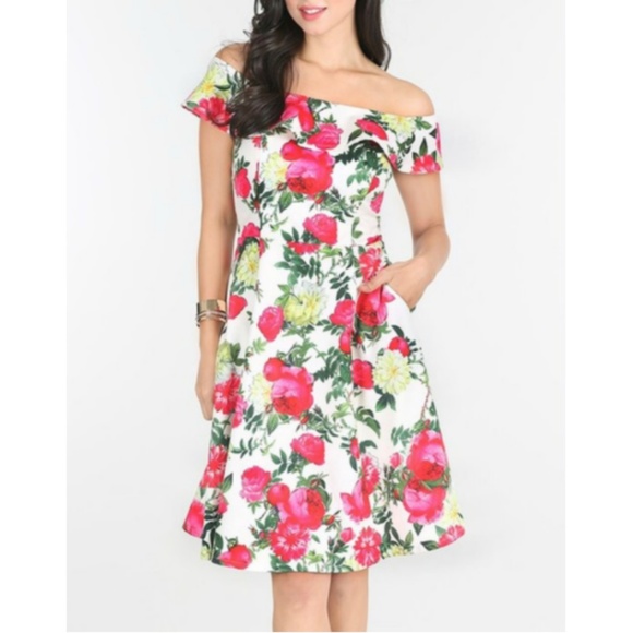 NWT Floral Off Shoulder Knee Length Pocket… - Picture 4 of 8